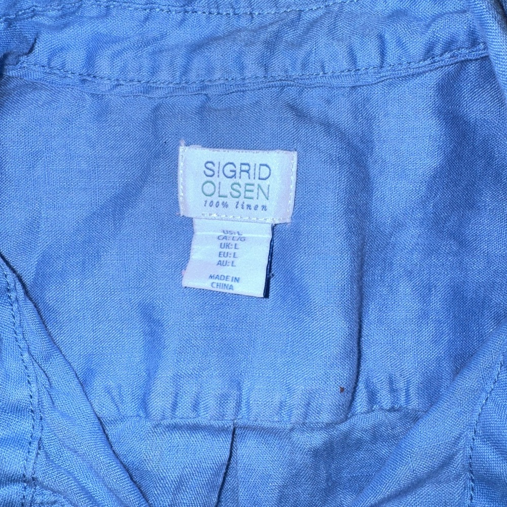 Sigrid Olsen Sleeveless Button-Front Linen Blouse- Blue- L - Picture 6 of 9